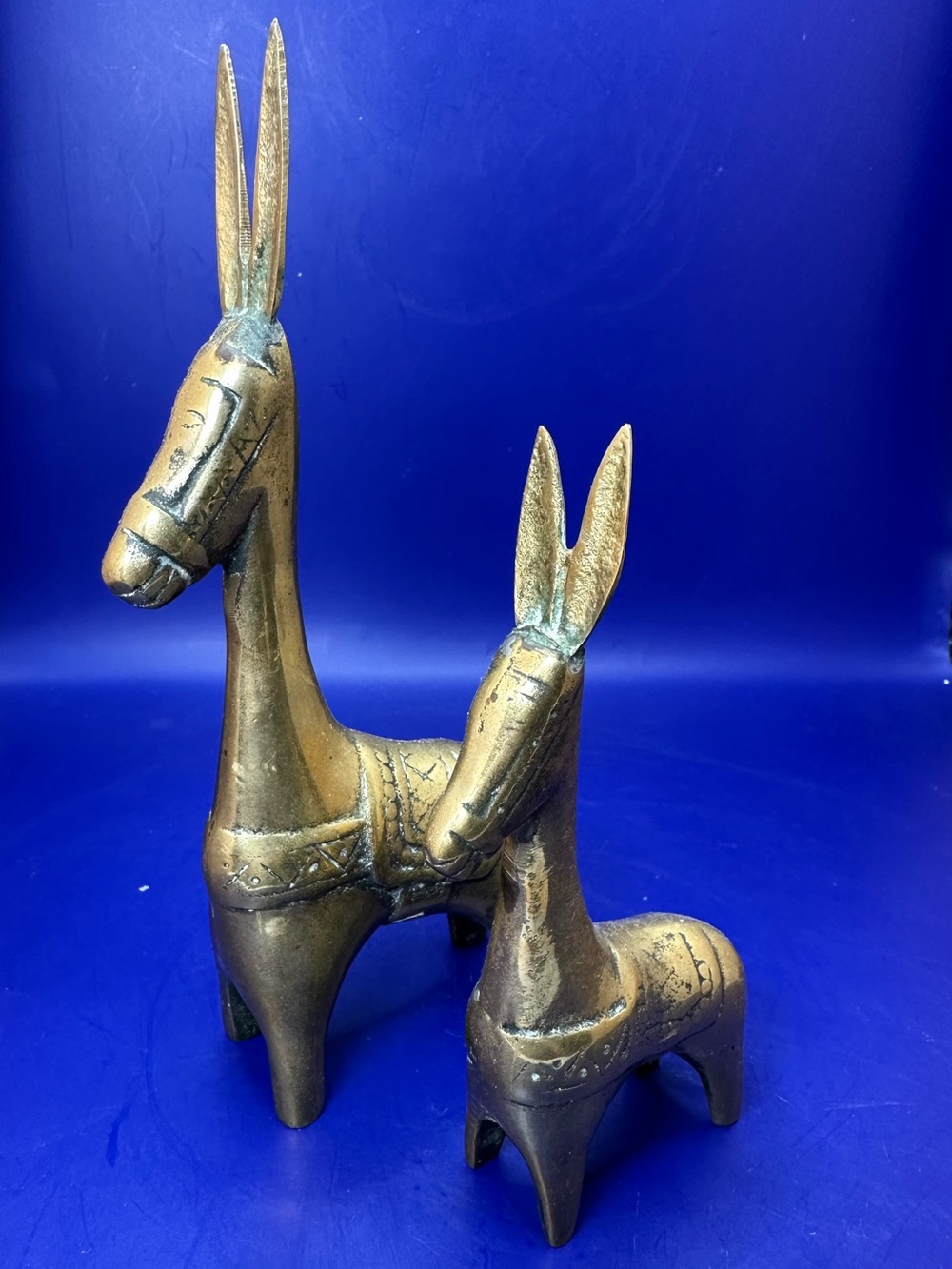 Brass MCM Donkey Figurine Set - Gold Toned